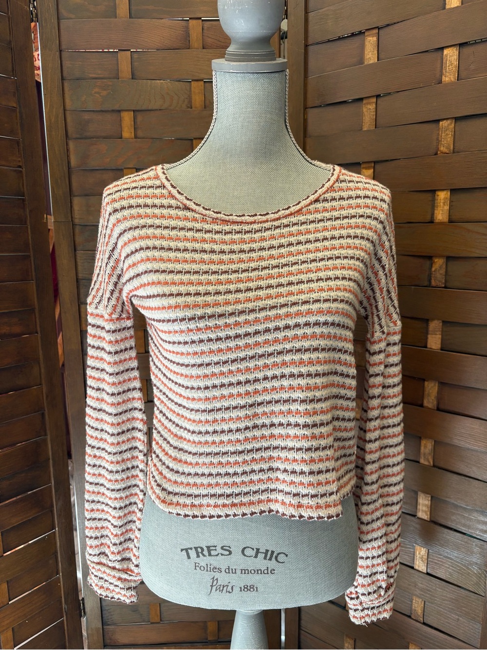 Sweet and sinful knit crochet or age burgundy striped blouse size medium